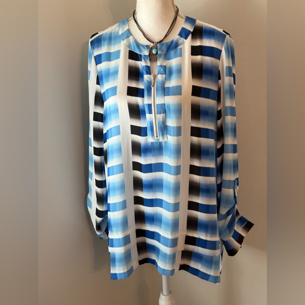 Rafaella Blue, Black & White Gradient Plaid Tunic